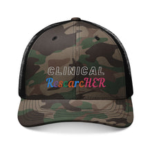 Load image into Gallery viewer, Camouflage Embroidered Trucker Hat for Clinical Researchers, Outdoor Cap, Gift for Scientists, Stylish Work Hat, Camo Hat