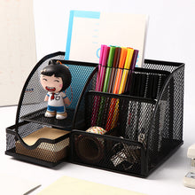 Load image into Gallery viewer, Steel Mesh Desk Organizer 6-Cells Pencil Pen Holder Caddy with 1pcs post-it Sticker for Home Office School Desk organizer
