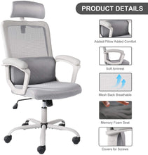 Load image into Gallery viewer, Office Chair, High Back Ergonomic Mesh Desk Office Chair with Padding Armrest and Adjustable Headrest -Gray